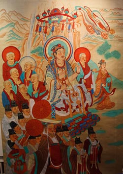 Manjushri débat avec Vimalakîrti, grottes de Mogao, près de  Dunhuang